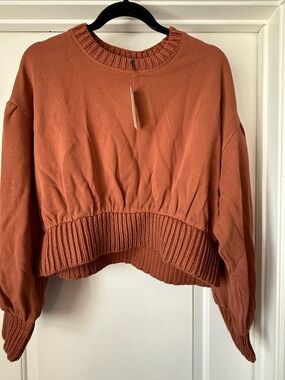 Anthropologie ribbed crop cotton sweater large